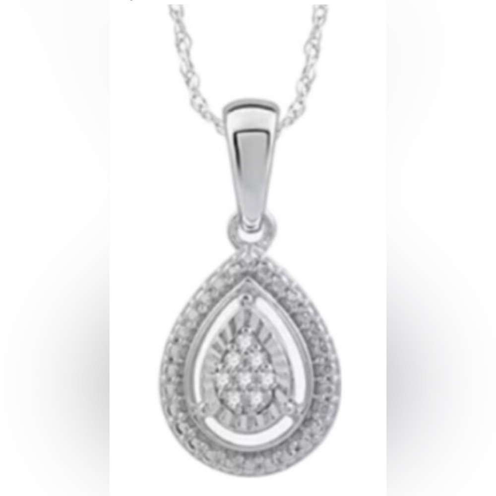 Natural Diamond 925 Solid Sterling Silver Necklace New In Box 18 Inches